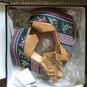 Giuseppe Zanotti Nude Embroidered Wedge Sandal